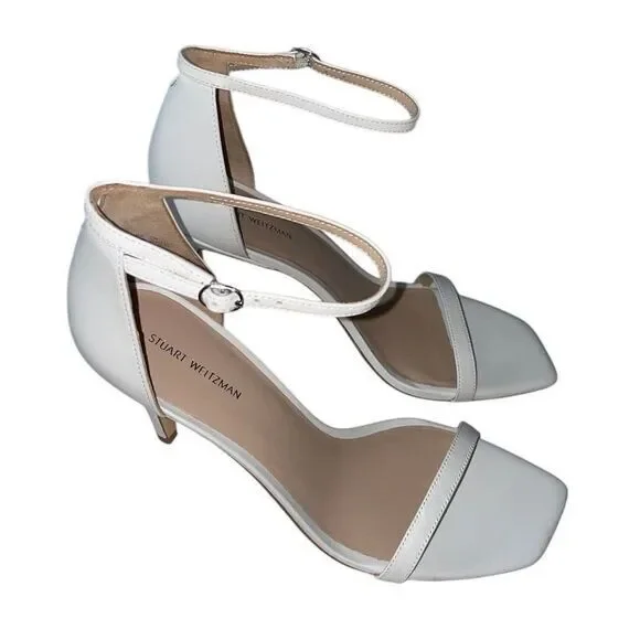 Stuart Weitzman NWOB Amelina 4 inch Leather Heels SandalsWhite Leather Size 12
